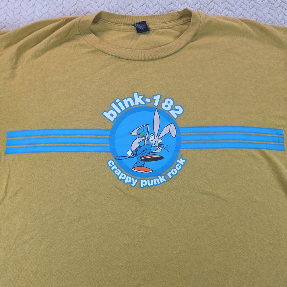 Y2K Blink 182 Vintage Crappy Punk Rock Bunny Graphic T-Shirt XL Yellow Tultex